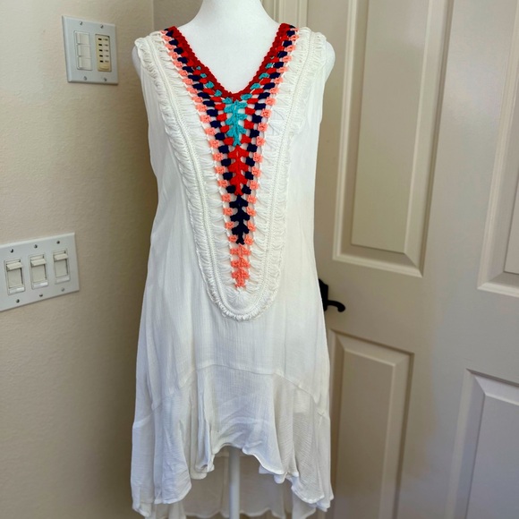 VENUS Dresses & Skirts - Venus gauze with colored embroidered detail. Asymmetrical hem.